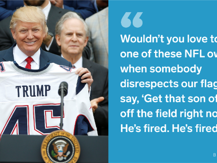 Trump started his public feud with the NFL in a speech at a rally in Alabama last September.