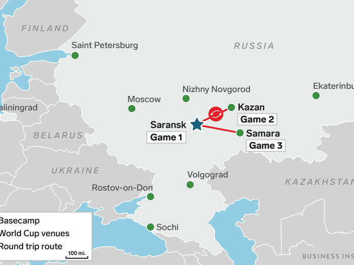 Colombia’s team travel route: 761 total miles