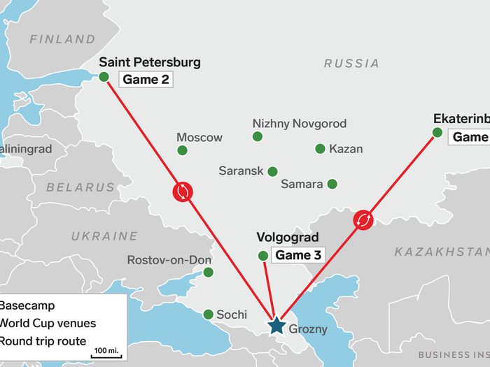 Egypt’s team travel route: 5,288 total miles