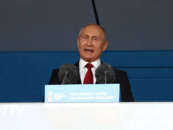 Once the ceremony was over, Russian president Vladimir Putin stepped onto the dais to deliver a speech.