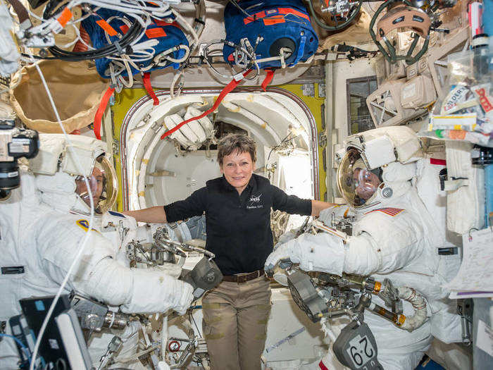 Living in space also required a lot of upper-body strength. "We go everywhere on that space station with our hands," she said. "Everything