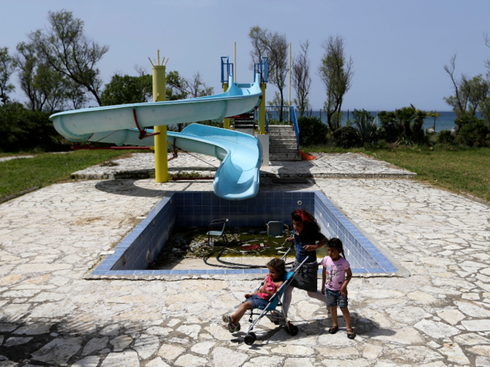 This former bungalow resort in Myrsini, Greece, is now a shelter for hundreds of refugees from Syria and Iraq.