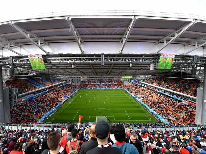 A view from the temporary stands erected on scaffolding at Ekaterinburg Arena.