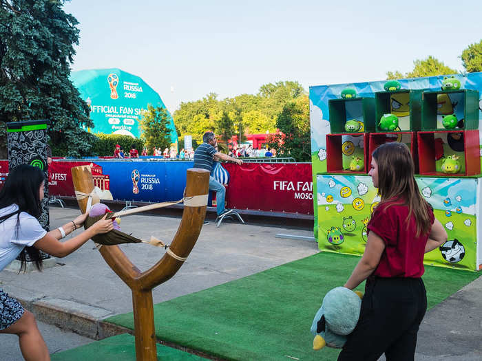 And a spot to play a real-life version of Angry Birds. It was not as easy as it looked. That slingshot didn