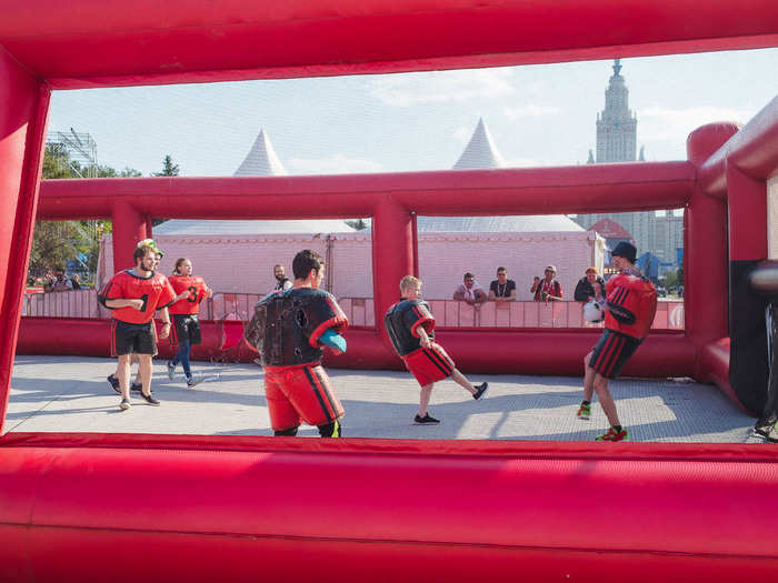 Once you get out of the shop, the fun begins. There are a ton of activities and games to take part in, like this bounce-house football match. I