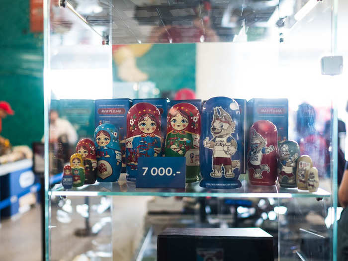 I was particularly fond of the Zabivaka-themed set of Matryoshka, or Russian nesting dolls. But at $110, I wasn