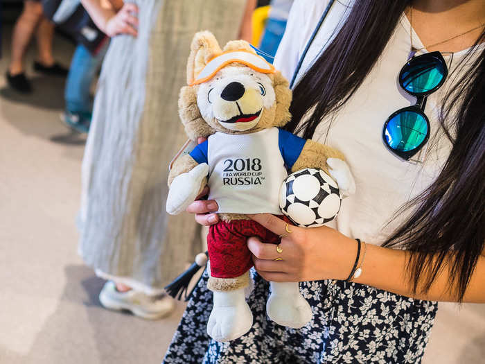 There was a ton of other swag to buy, including World Cup-themed ushankas, or fur hats, t-shirts, socks, soccer balls, and stuffed animals of this year