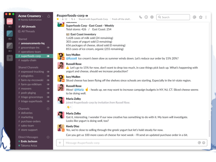 Slack for persistent chat.