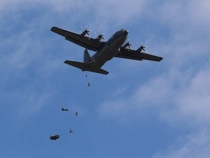 US and Lithuanian troops also jumped out of C-130s.