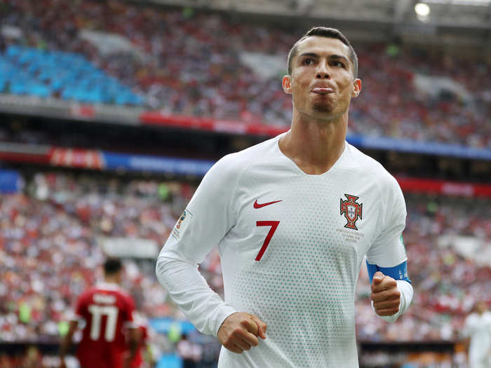 Cristiano Ronaldo of Portugal shows off his new goatee while on the pitch against Morocco.