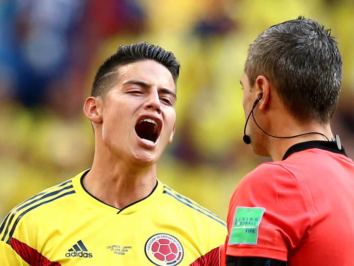 James Rodriguez argues with the official over a call that didn