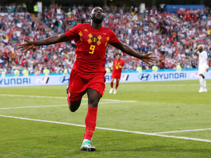 Romelu Lukaku celebrates after scoring to give Belgium a dominant 3-0 lead over Panama.