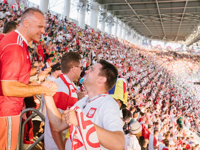 They seemed very happy. Of course, the game ended minutes after.  But even so, I saw only high spirits from the crowd. It was all good sportsmanship overall.