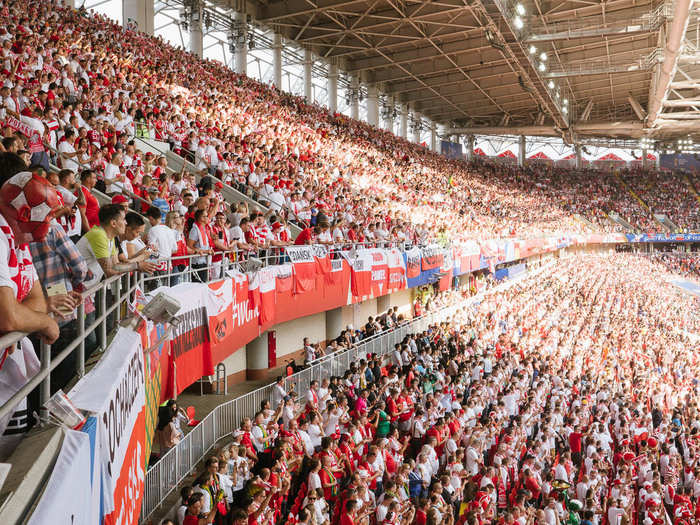 The stands were lined with banners and flags for Poland. As well as a few ones for Russia. I met a few Russian fans just enjoying the game.