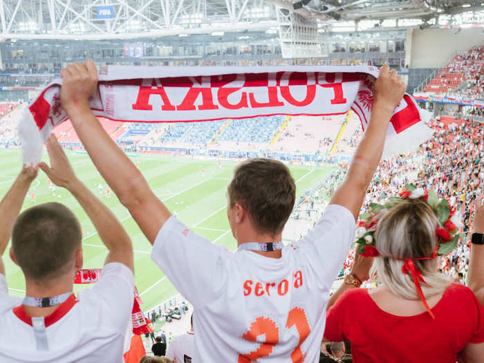 The stadium boomed with everyone singing the anthem. Seriously, the stands had to be 99% Poland fans. There were maybe 4 or 5 other Senegal fans in our section.