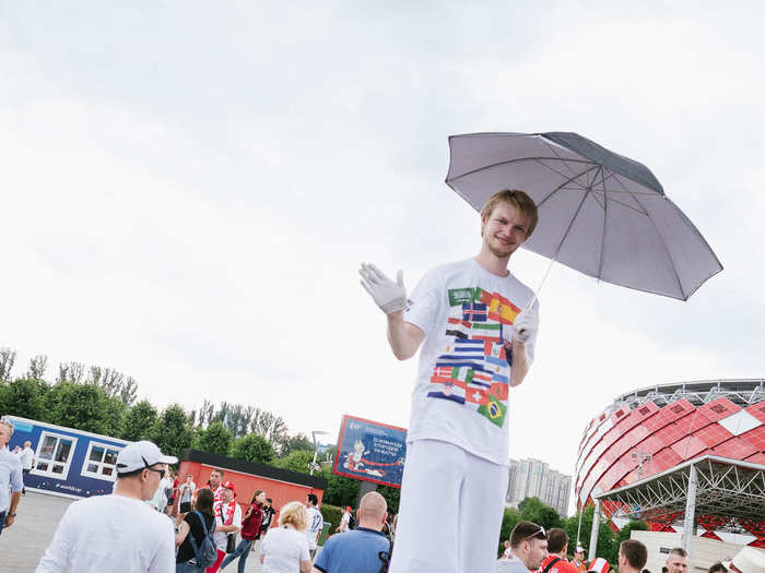 This guy was standing on stilts outside the stadium. I don