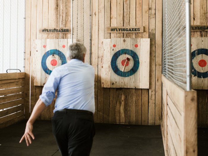 After checking out some businesses right over the border in Indiana, which has a close working relationship with many Louisville companies, we headed to Flying Axes, a fast-growing startup that offers an experience kind of like going to a bowling alley ... with sharp blades.