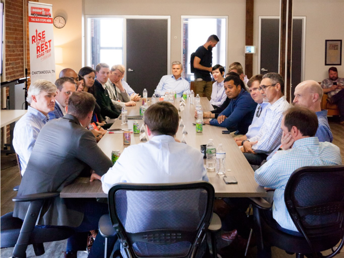 At a roundtable in the offices of moving company Bellhops, a local success story, the desire among fellow founders to see each other succeed was obvious. A theme was, "We need to tell our story better," and the tour was helping them solidify a narrative.