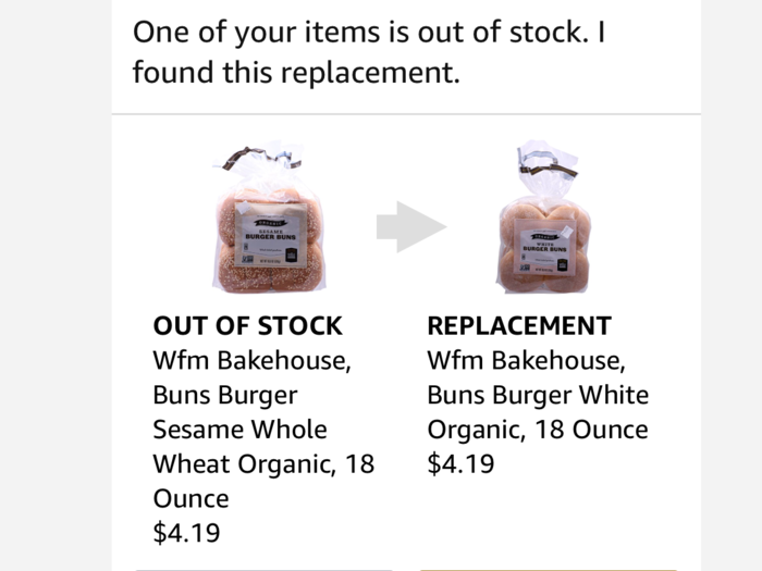 The following day, I received an alert that a "personal shopper" had begun packing the order. When an item was out of stock, I was given the choice to accept or decline the shopper