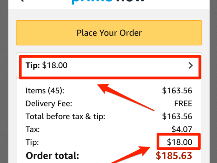 When it was time to check out, I was shocked to find the price of the order had increased by more than $20. Roughly $4 of that was taxes, and the rest was a tip calculated by Amazon.