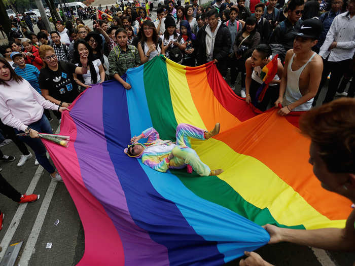 Crowds gathered in rainbow costumes for Mexico City