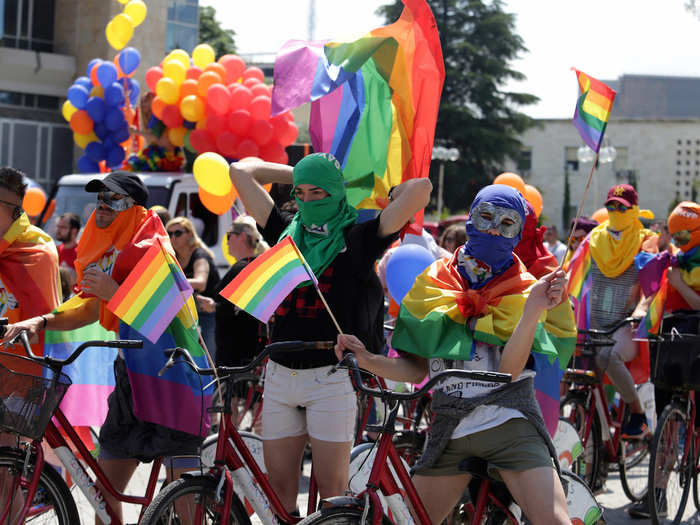 In Tirana, Albania, the parade is called (P)Ride, because attendees ride bikes down city streets in May.