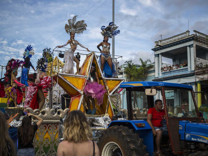 At Pride in Havana, Cuba, dancers and drag queens performed on a float pulled by a tractor in May.