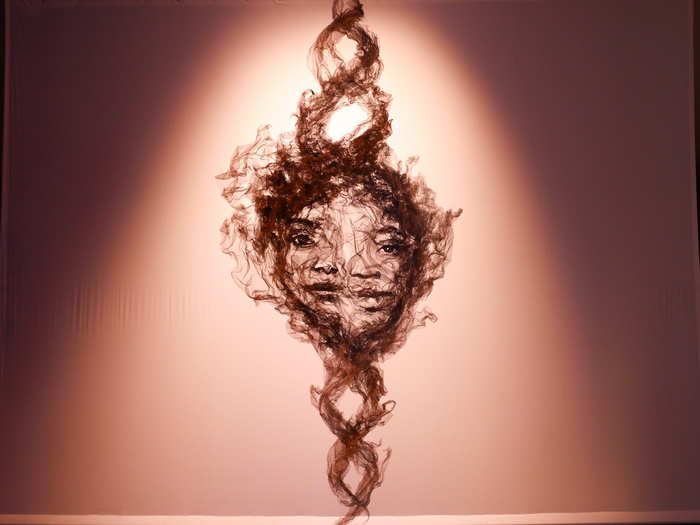 And my personal third favorite: The faces of R&B duo Chloe X Halle were sculpted into a delicate wire and tulle hanging figure that spun slowly against a dimly-lit white background. Headphones provided played a song composed by the duo specifically for the 29Rooms exhibit. The whole thing was stunning.