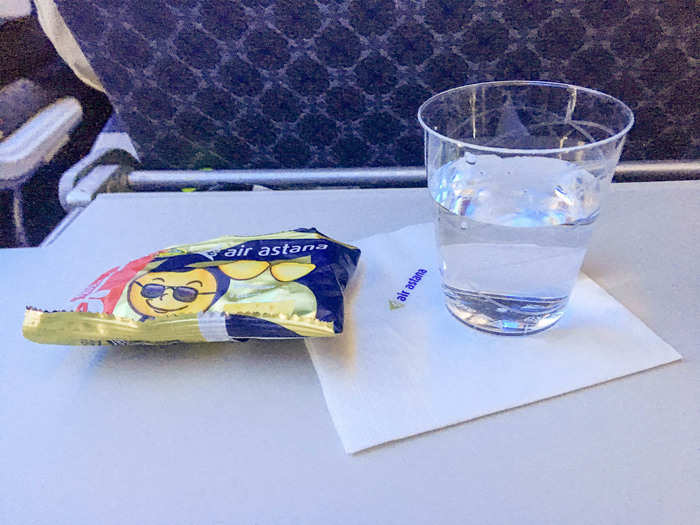 The service on Air Astana was incredible, at least from the perspective of someone who is used to flying American carriers. Flight attendants were moving up and down the aisles constantly with drinks, snacks, and meal service. First, we got these cheese crackers.