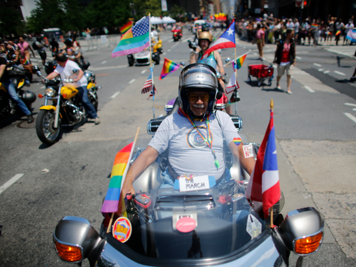 Not everybody walked down the parade route. Some rode motorcycles down 5th Avenue ...