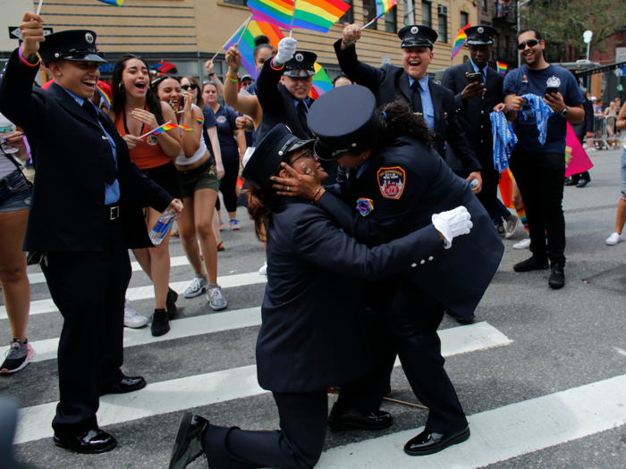 A couple of New York firefighters got engaged …