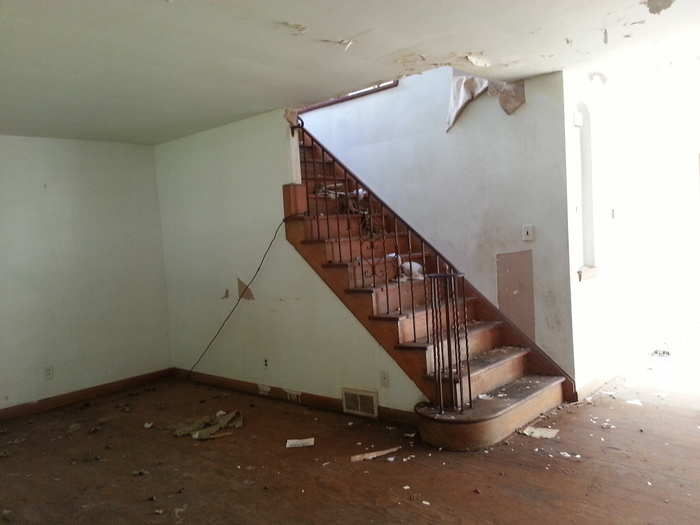 Much of the ceiling throughout the home was caving in.