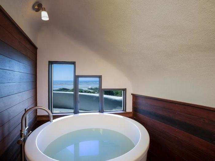 ... and a Japanese soaking tub. The tub is surrounded by Ipe, a Brazilian-sourced hardwood usually used for outdoor furniture. It