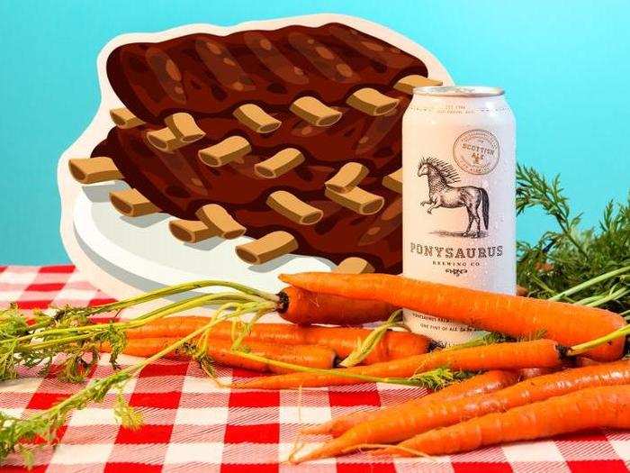 A malt-forward beer like Ponysaurus Scottish Ale shares complementary flavors with the caramelized sweetness of BBQ beef short ribs. Herz recommends adding red cabbage and carrot summer slaw for a shot of acidity to brighten up the pairing.