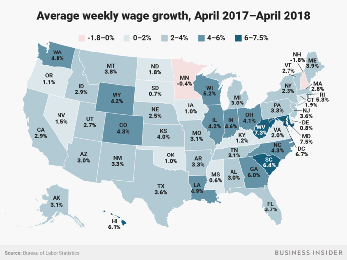 Wage growth between April 2017 and April 2018 ranged from New Hampshire