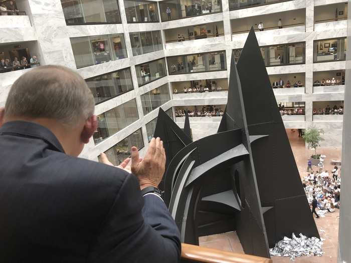 Democratic Sen. Bob Menendez of New Jersey, whose office is located in the Hart building, had a front-row seat to the protests, as this photo taken by one of his staffers shows.