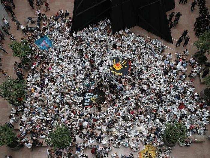 Protesters occupied the atrium of the Hart Senate Office building, wearing tinfoil blankets to create a sea of silver. Children held in shelters after they were separated from their families wore similar blankets in photographs that sparked outrage around the world.