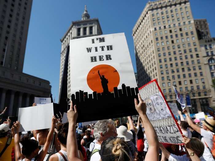 Protesters in New York City first gathered at a courthouse in Lower Manhattan before crossing the Brooklyn Bridge.