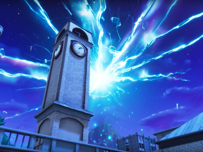 Luckily, Tilted Towers was spared by an apparent "rift" in time and space, which swallowed up the rocket just before impact.