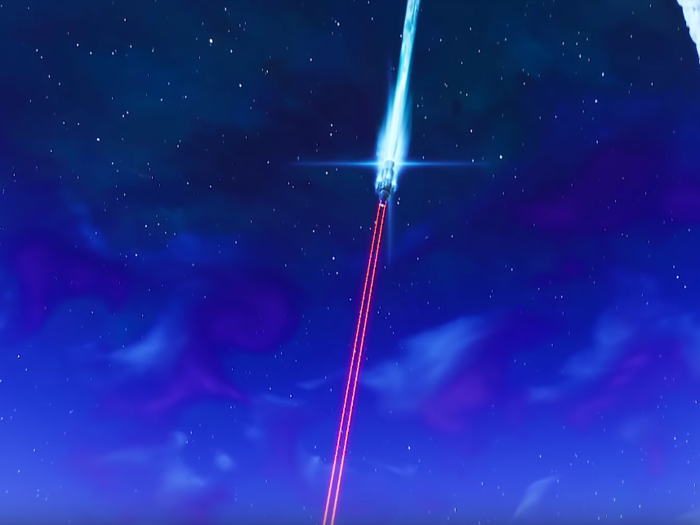 From the rocket shot four red beams, which all converged on the rocket