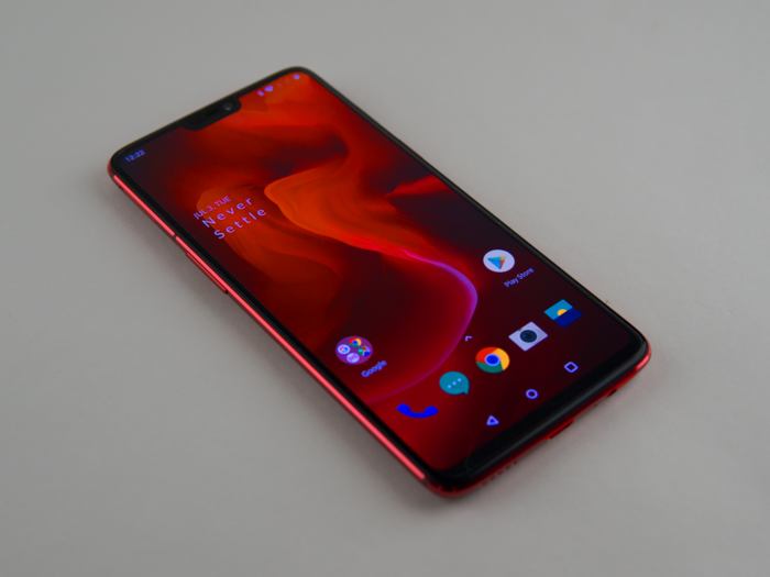 From the front, the red OnePlus 6 is a smartphone to behold.