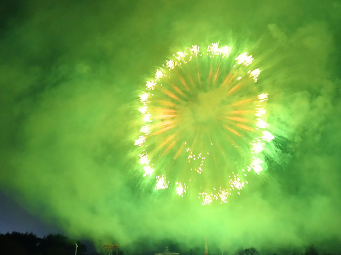 Green fireworks are a result of barium salts exploding in the sky.