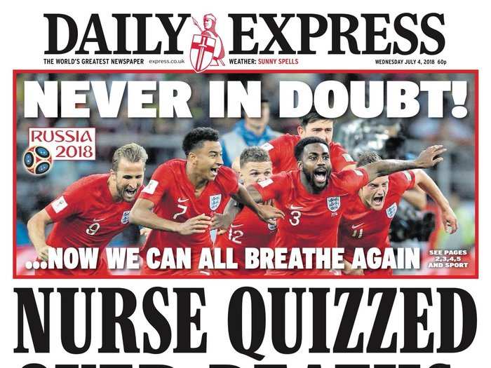 The Daily Express devoted the majority of its front page to another story ...