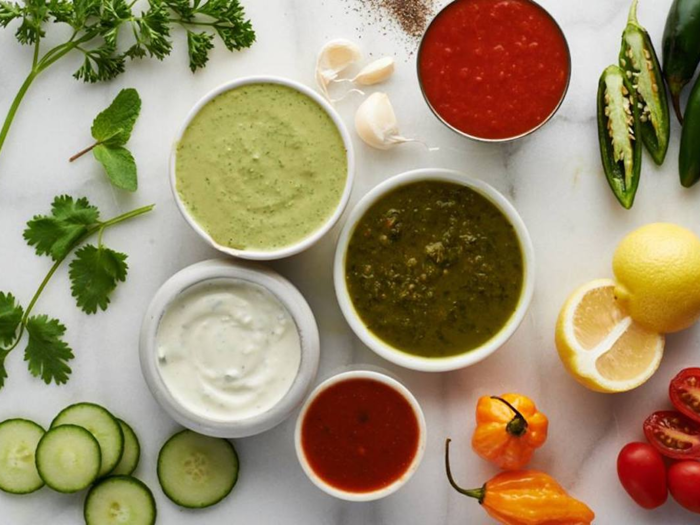 Nanoosh has a ton of spreads, including a shakshuka spread, tahini, and tzatziki.