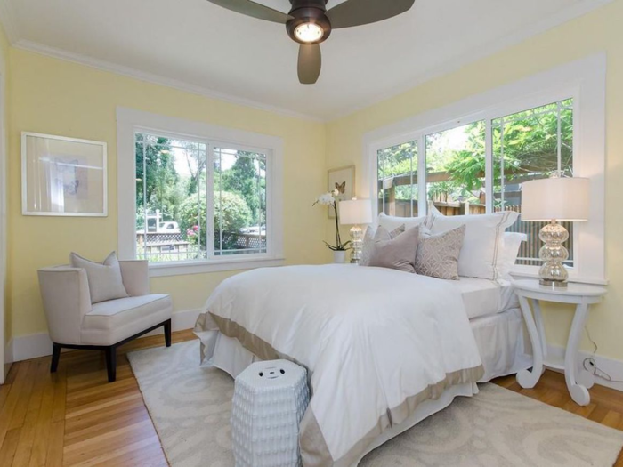 The bungalow has two bedrooms, both with lots of natural light.