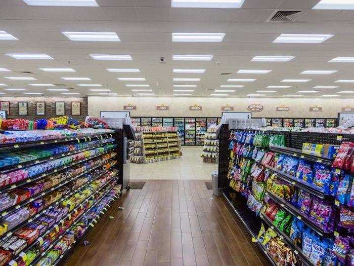 The snack aisles carry the classic road trip rations, like trail mix, dried fruit, and candy — but on a scale unseen anywhere else in the country.