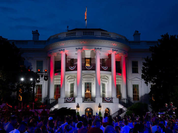 Later, the White House lit up in patriotic colors.