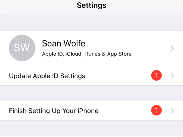 Your contacts are now synced with iCloud, but you still need to get them onto your new phone. Click on your name and Apple ID in the 