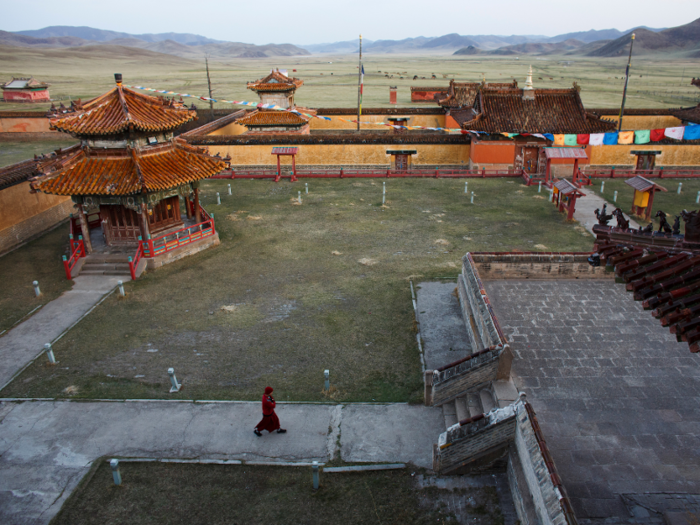 Religious centers like the Amarbayasgalant Monastery are shells of what they once were. Before the purges, 800 monks resided at the monastery. Just 40 live there today.