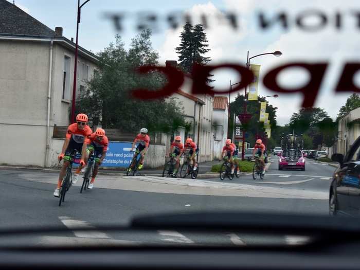 Cycling is unique in that the athletes compete in the real world, on real roads, with things like roundabouts and other "road furniture" about ... as well as live traffic ... so the directors constantly reminded the riders to play it safe.